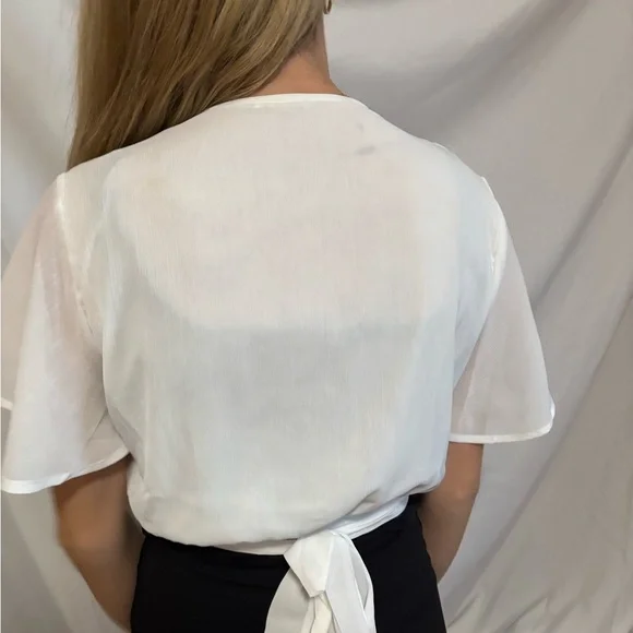 White Wrap Blouse with Ruffle Sleeves - Picture 4 of 4